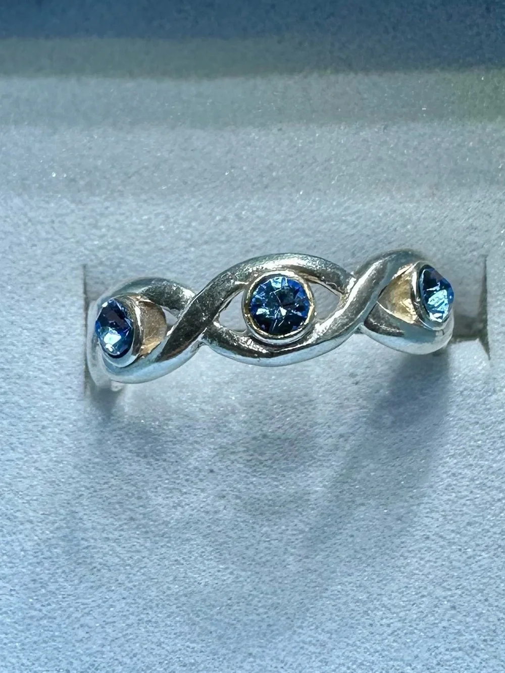 Sterling Silver Marked 925 Adjustable Toe Ring with Blue Stones